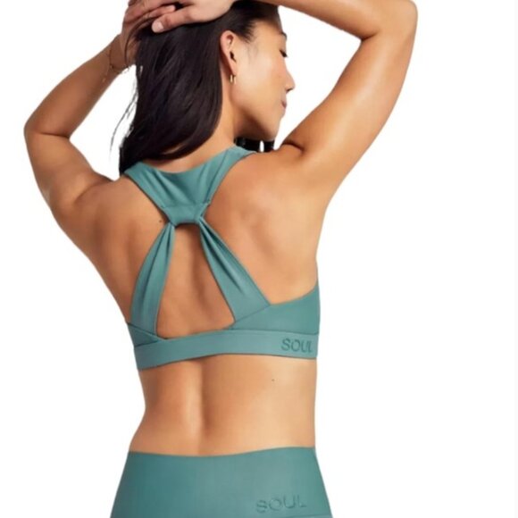 SOUL BY SOULCYCLE Twist Front Half Racerback Sports Bra, Teal Green Size M NWOT - Picture 2 of 8